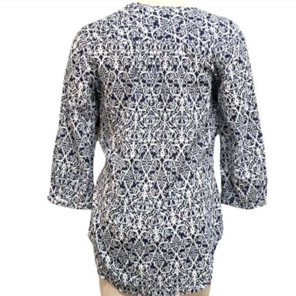 Great Northwest Indigo Cotton Embellished Top Blue & White Sz S 197E - Picture 5 of 8